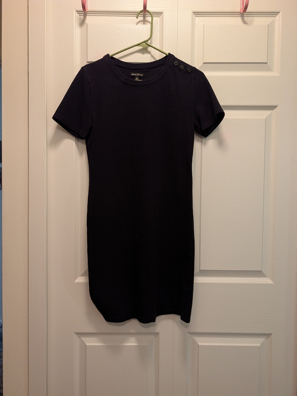 J. Crew Merchantile Black Short-Sleeve Knit Dress with Shoulder Buttons